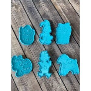 Vtg Cookie Cutter Lot of 6 Blue Plastic Easter Spring Duck Egg Bunny Lamb Basket